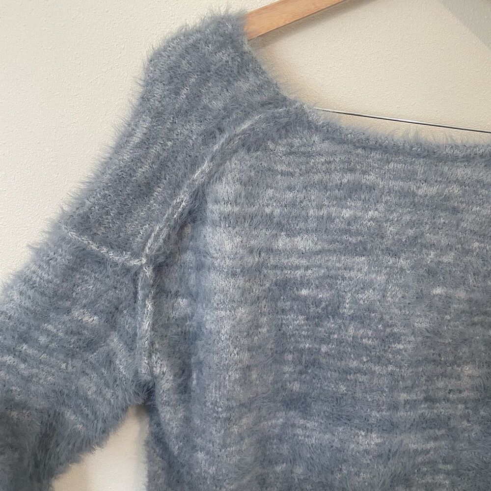 Free People Womens S Serendipity Sweater Grey Blue Boho Eyelash Soft Cozy - Picture 8 of 12
